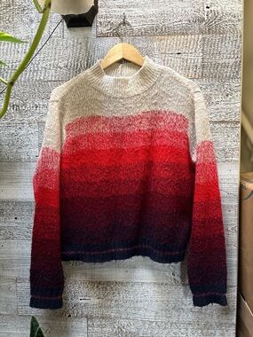 American Eagle Outfitters | Cropped Ombre Knit Mockneck Sweater - L, Red/Blue